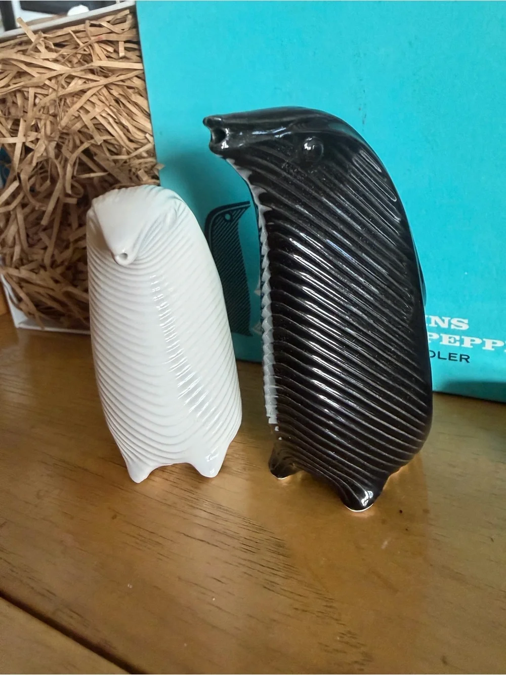 Jonathan Adler Turquoise Penguin Salt & Pepper Box with Black and White